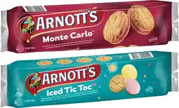 Coles Arnott's Monte Carlo or Iced Tic Toc Biscuits 250g offer