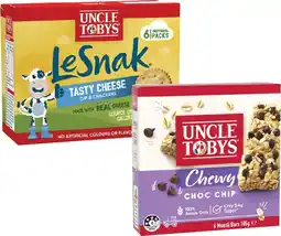 Coles Uncle Tobys Muesli Bars 145g-185g, Roll Ups 94g or Le Snak 132g offer