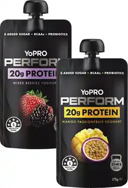 Coles Danone YoPRO Perform Yoghurt Pouch 175g offer