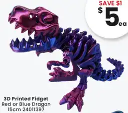 Toymate 3D Printed Fidget Red or Blue Dragon offer