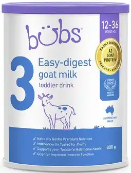 Coles Bubs Goat Milk Stage 3 Toddler Milk Drink 800g offer