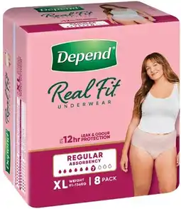 Coles Depend Real Fit Underwear For Women XL 8 Pack offer