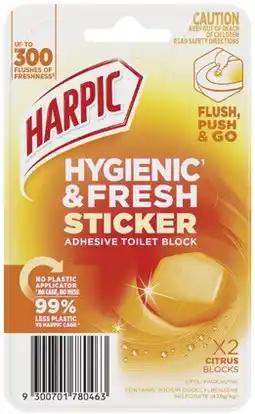 Coles Harpic Hygienic & Fresh Sticker Adhesive Toilet Block 2 Pack offer