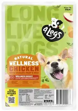 Coles 4 Legs Natural + Wellness Boost Meatball Dog Food Tray 870g offer