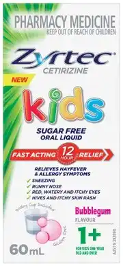 Amcal Pharmacies Zyrtec Kids Allergy & Hayfever Relief Bubblegum Flavour 60mL Liquid offer