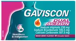 Amcal Pharmacies Gaviscon Dual Action Mixed Berry Flavour 48 Tablets offer