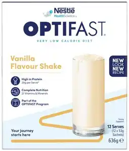 Amcal Pharmacies Optifast VLCD Shake Flavour Vanilla Flavour 12 x 53g Sachets offer