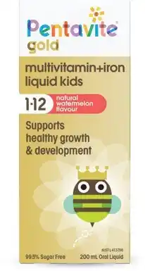 Amcal Pharmacies Pentavite Gold Multivitamin + Iron Liquid Kids 1-12 Years Watermelon Flavour 200mL offer