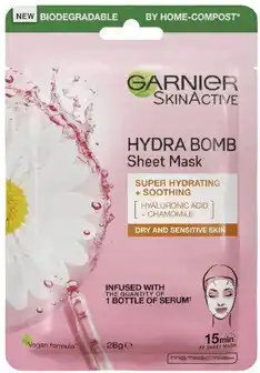 Amcal Pharmacies Garnier Skin Active Hydra Bomb Hyaluronic Acid Chamomile Soothing Sheet Mask offer