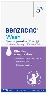 Amcal Pharmacies Benzac AC Moderate Strength 5% Acne Wash 200mL offer