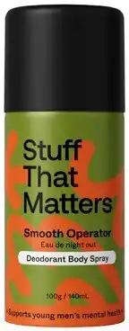 Amcal Pharmacies Stuff That Matters Smooth Operator Deodorant Body Spray 100g offer