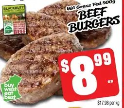 Farmer Jack's Wa grass fed beef burgers offer