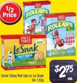 Farmer Jack's Uncle Tobys Roll Ups or Le Snak offer