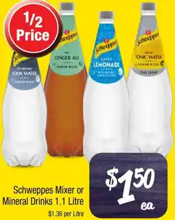 Farmer Jack's Schweppes Mixer or Mineral Drinks offer