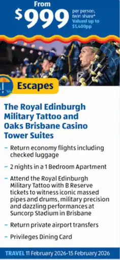 ALDI The Royal Edinburgh Military Tattoo and Oaks Brisbane Casino Tower Suites offer