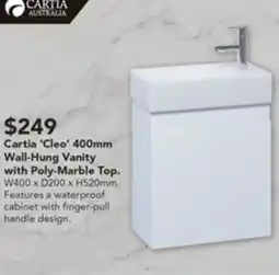 Harvey Norman Cartia 'Cleo' 400mm Wall-Hung Vanity with Poly-Marble Top offer