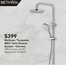 Harvey Norman Methven 'Turquoise MKII' Twin Shower System offer