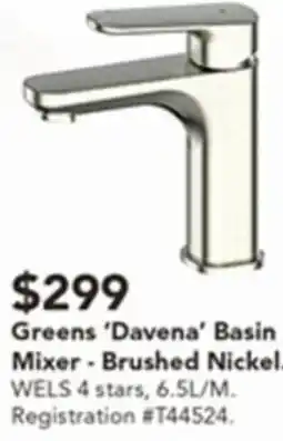 Harvey Norman Greens 'Davena' Tower Basin Mixer offer