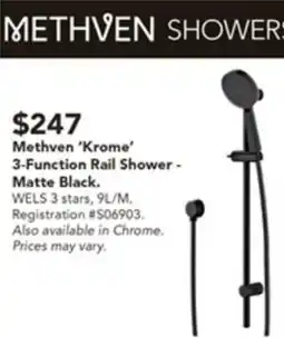Harvey Norman Methven 'Krome' 3-Function Rail Shower offer