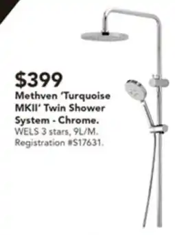 Harvey Norman Methven 'Turquoise MKII' Twin Shower System offer