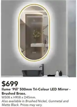 Harvey Norman Ilume 'Pill' 500mm Tri-Colour LED Mirror offer