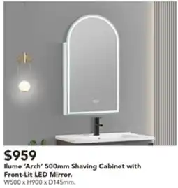 Harvey Norman llume 'Arch' 500mm Shaving Cabinet with Front-Lit LED Mirror. offer