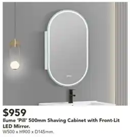 Harvey Norman Ilume 'Pill' 500mm Shaving Cabinet with Front-Lit LED Mirror. offer