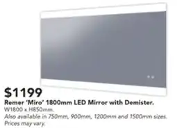 Harvey Norman Remer 'Miro' 1800mm LED Mirror with Demister offer