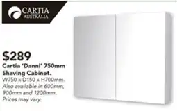 Harvey Norman Cartia 'Danni' 750mm Shaving Cabinet offer