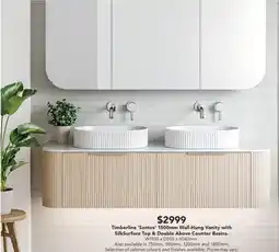Harvey Norman Timberline 'Santos' 1500mm Wall-Hung Vanity with SilkSurface Top & Double Above Counter Basins offer