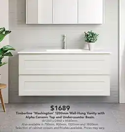 Harvey Norman Timberline 'Washington' 1200mm Wall-Hung Vanity with Alpha Ceramic Top and Undercounter Basin offer