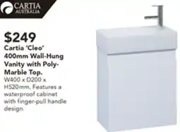 Harvey Norman Cartia 'Cleo' 400mm Wall-Hung Vanity with Poly Marble Top. offer