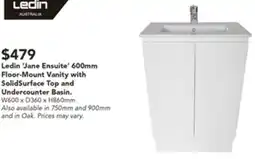 Harvey Norman Ledin ‘Jane Ensuite' 600mm Floor-Mount Vanity with SolidSurface Top and Undercounter Basin. offer