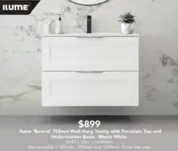 Harvey Norman llume 'Bowral' 750mm Wall-Hung Vanity with Porcelain Top and Undercounter Basin offer