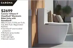 Harvey Norman Caroma 'Urbane II' Cleanflush Electronic Bidet Suite with GermGard offer