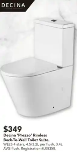 Harvey Norman Decina ‘Prezzo' Rimless Back-To-Wall Toilet Suite offer