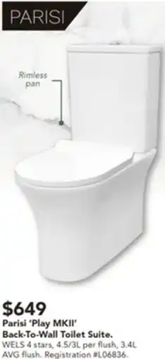 Harvey Norman Parisi 'Play MKII' Back-To-Wall Toilet Suite offer