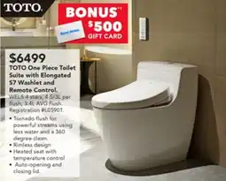 Harvey Norman TOTO One Piece Toilet Suite with Elongated $7 Washlet and Remote Control offer