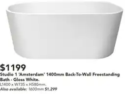 Harvey Norman Studio 1 'Amsterdam' 1400mm Back-To-Wall Freestanding Bath offer