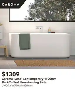 Harvey Norman Caroma 'Luna' Contemporary 1400mm Back-To-Wall Freestanding Bath offer