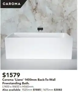 Harvey Norman Caroma 'Liano' 1400mm Back-To-Wall Freestanding Bath. offer