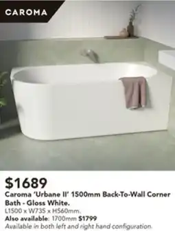 Harvey Norman Caroma ‘Urbane Il′ 1500mm Back-To-Wall Corner Bath offer