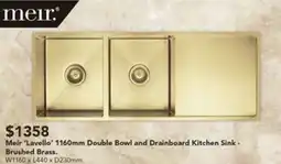 Harvey Norman Meir 'Lavello' 1160mm Double Bowl and Drainboard Kitchen Sink offer