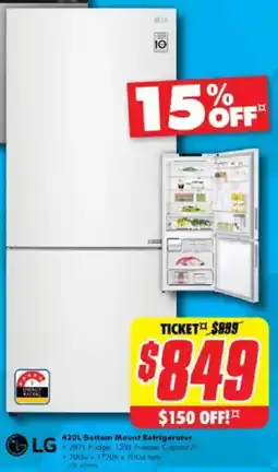 The Good Guys LG 420L Bottom Mount Refrigerator offer