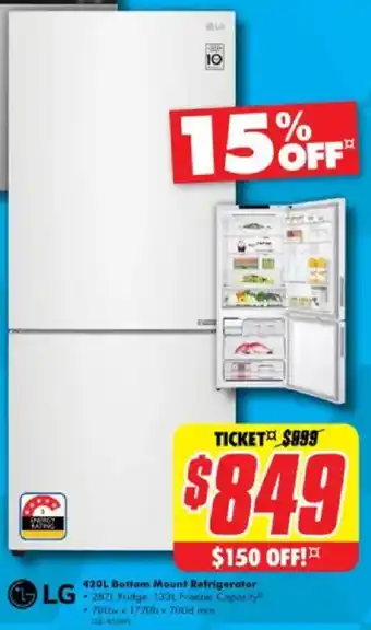 The Good Guys LG 420L Bottom Mount Refrigerator offer