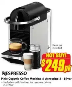 The Good Guys NESPRESSO Pixie Capsule Coffee Machine & Aeroccino 3 offer