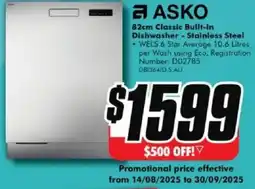 The Good Guys ASKO 82cm Classic Built-in Dishwasher offer