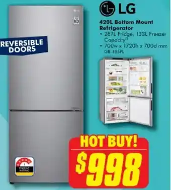 The Good Guys LG 420L Bottom Mount Refrigerator offer