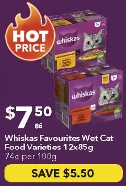 Ritchies Whiskas Favourites Wet Cat Food Varieties 12x85g 74¢ per 100g offer