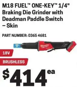 Blackwoods Milwaukee M18 FUEL™ ONE-KEY™ 1/4" Braking Die Grinder with Deadman Paddle Switch offer